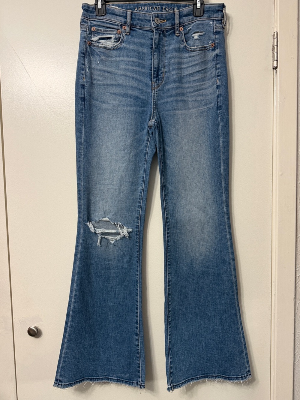 American Eagle Outfitters Medium Blue Distressed Flare Jeans